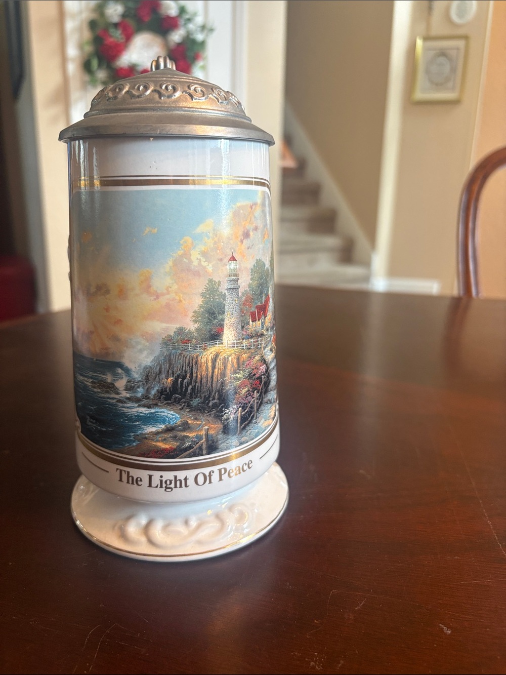 Thomas Kinkade -Light of Peace Lighthouse Ceramic Stein 1998
